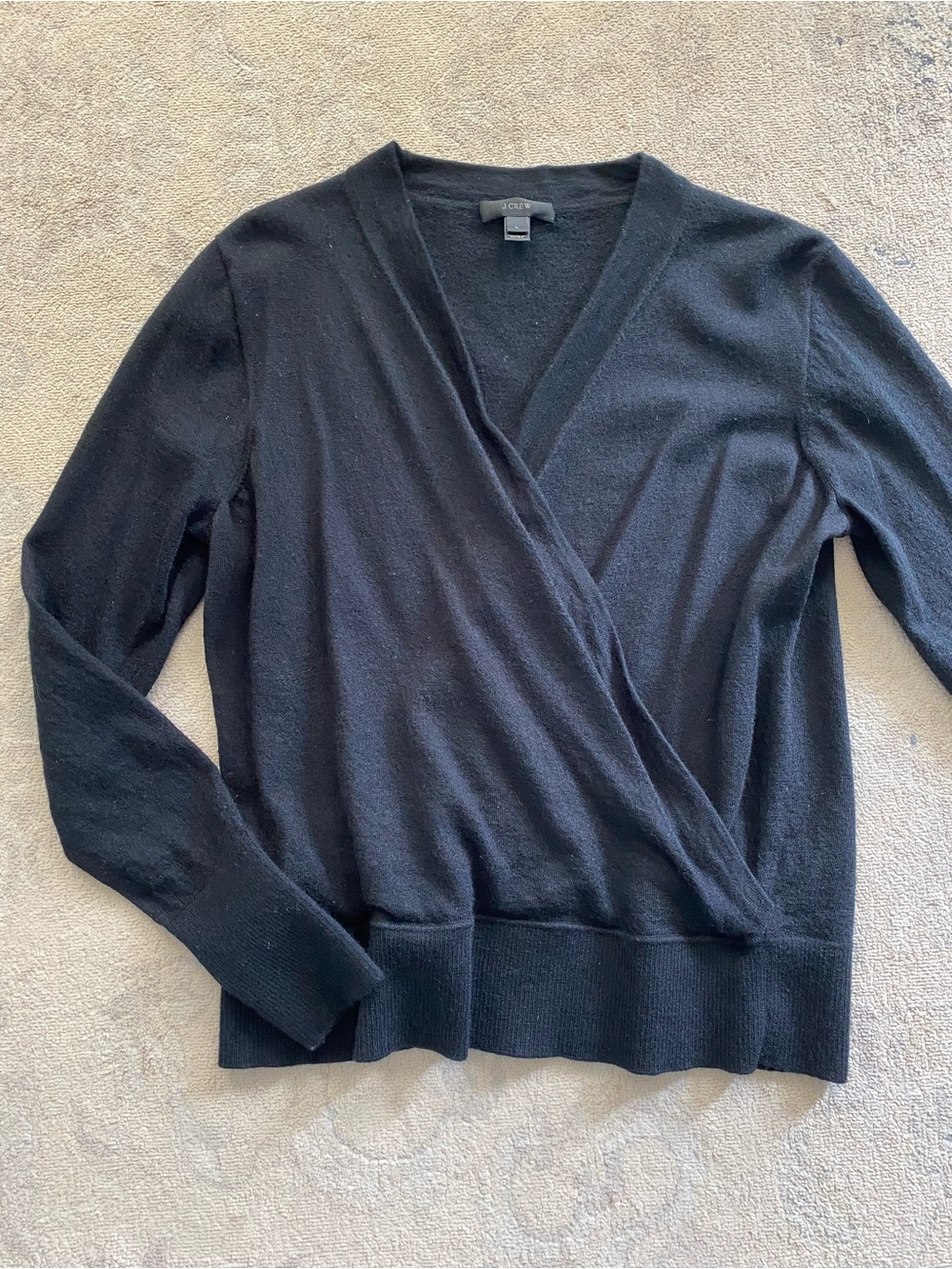Madewell 100% Merino Wool Sweater Medium Black Surplice Faux Wrap